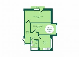 Продажа 2-комнатной квартиры, 51.5 м2, Ессентуки, ЖК Кленовая Роща