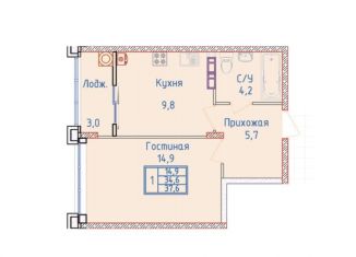 Однокомнатная квартира на продажу, 37.6 м2, Ставрополь, ЖК Суворов, улица Алексея Яковлева, 3/1