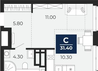 Продам 1-ком. квартиру, 31.4 м2, Тюмень, Центральный округ