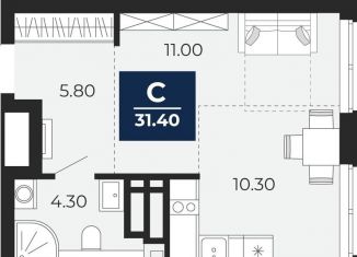 Продам однокомнатную квартиру, 31.4 м2, Тюмень, Центральный округ