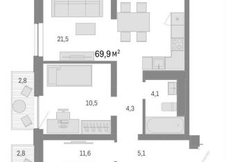 Трехкомнатная квартира на продажу, 69.9 м2, Новосибирск, метро Речной вокзал