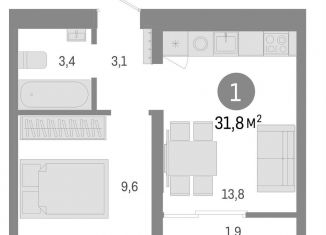 Продается однокомнатная квартира, 31.8 м2, Новосибирск, метро Речной вокзал