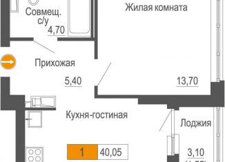 Продам 1-комнатную квартиру, 37.6 м2, Екатеринбург, Ленинский район, улица Академика Бардина, 21