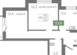 Продается двухкомнатная квартира, 53.8 м2, Красноярск, Октябрьский район