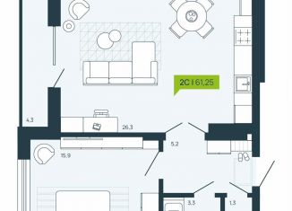 Продажа квартиры студии, 61.3 м2, Новосибирск, улица Зорге, 279/5, Кировский район