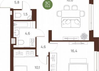 2-ком. квартира на продажу, 59.6 м2, Новосибирская область