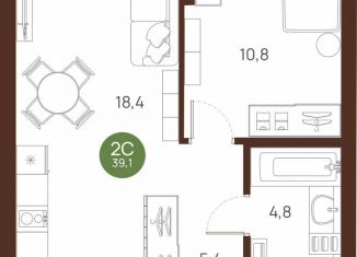 Продажа 1-комнатной квартиры, 39.1 м2, Новосибирская область