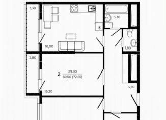 Продам 2-ком. квартиру, 72.6 м2, Ростов-на-Дону, Советский район