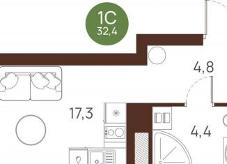 Продам квартиру студию, 32.4 м2, Новосибирская область