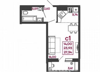 Продается квартира студия, 27.3 м2, Пензенская область, улица Измайлова, 41В