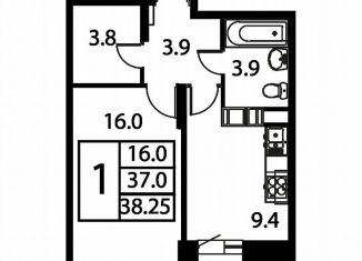 Продается 1-ком. квартира, 38.3 м2, Домодедово