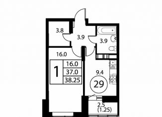 Продается 1-ком. квартира, 38.3 м2, Домодедово