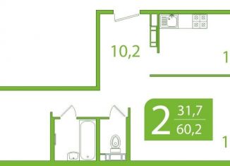 2-ком. квартира на продажу, 60.2 м2, Томская область, улица Пришвина, 46