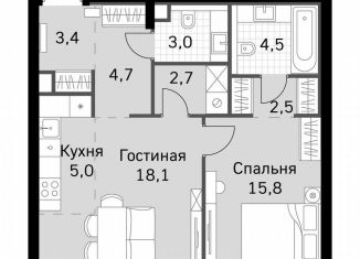 Продается 1-комнатная квартира, 59.7 м2, Москва, метро Хорошёвская