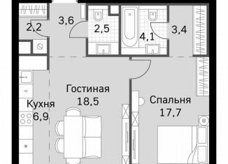 1-комнатная квартира на продажу, 58.9 м2, Москва, метро Беговая