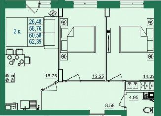 Продаю 2-ком. квартиру, 60.6 м2, Владимирская область