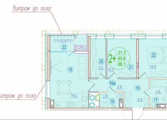 Продам двухкомнатную квартиру, 66.1 м2, Астрахань, ЖК Центральный, улица Кирова, 68