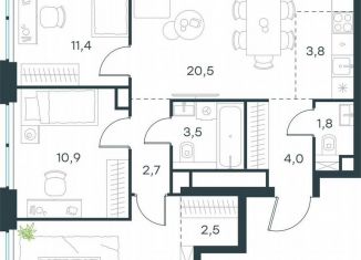 Продается 4-комнатная квартира, 75.1 м2, Москва, жилой комплекс Левел Звенигородская, к2, метро Хорошёвская