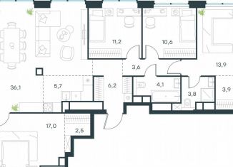 5-комнатная квартира на продажу, 118.6 м2, Москва, жилой комплекс Левел Звенигородская, к2