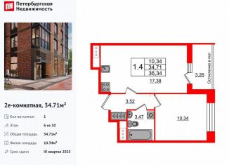 Однокомнатная квартира на продажу, 34.7 м2, Санкт-Петербург, 1-й Предпортовый проезд, 1