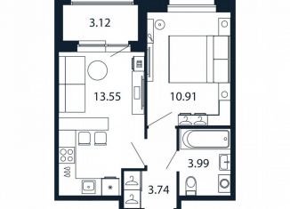 Продажа 1-ком. квартиры, 33.8 м2, городской посёлок Новоселье