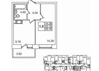 Продаю 1-комнатную квартиру, 35.8 м2, Мурино, ЖК Северный