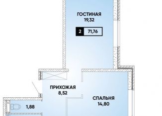 2-комнатная квартира на продажу, 72 м2, Краснодар, микрорайон Губернский