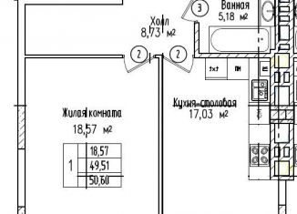 1-комнатная квартира на продажу, 50.6 м2, Калининград, улица Чернышевского, 26Б, ЖК Роял Хаус