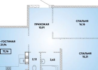 Двухкомнатная квартира на продажу, 72.2 м2, Краснодар, микрорайон Достояние