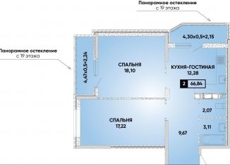 Продается 2-комнатная квартира, 66.8 м2, Краснодар, Боспорская улица, микрорайон Губернский