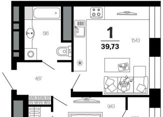 Продам 1-комнатную квартиру, 39.7 м2, Рязань