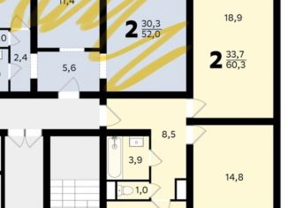 Продается 2-комнатная квартира, 58.8 м2, деревня Брёхово, микрорайон Школьный, к1