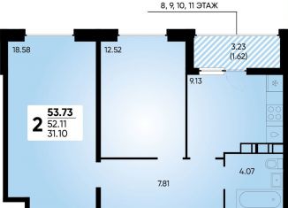 Продается 2-комнатная квартира, 53.7 м2, Краснодар, Прикубанский округ, улица Наставников