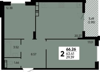 Продажа двухкомнатной квартиры, 66.3 м2, Краснодар, Прикубанский округ