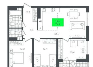 3-ком. квартира на продажу, 79.9 м2, Тюмень, ЖК Гранд Квартал, улица Николая Глебова, 10