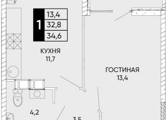 1-ком. квартира на продажу, 34.6 м2, Ростов-на-Дону, Кировский район