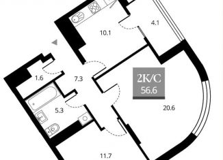 Продается 2-ком. квартира, 56.6 м2, Новосибирск, Железнодорожный район, Прибрежная улица, 4/2