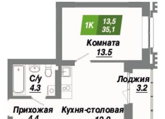 Продажа однокомнатной квартиры, 35.1 м2, Новосибирская область