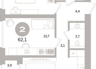 Продажа 2-ком. квартиры, 62.1 м2, Санкт-Петербург, метро Зенит