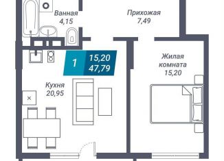 1-комнатная квартира на продажу, 47.8 м2, Новосибирск, Дзержинский район, улица Королёва, 19