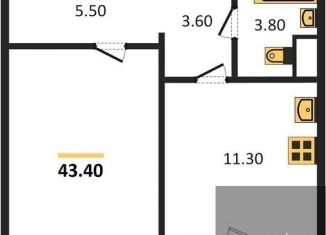 Продам 1-ком. квартиру, 43.4 м2, Брянск, Ростовская улица, 14