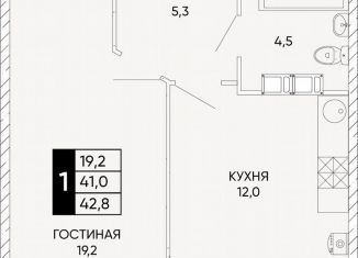 Продаю 1-комнатную квартиру, 42.8 м2, Ростов-на-Дону