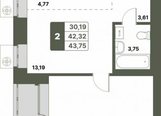 Двухкомнатная квартира на продажу, 43.8 м2, село Миловка