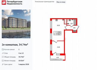 Продается 1-комнатная квартира, 34.7 м2, Санкт-Петербург, метро Проспект Большевиков