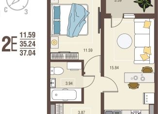 1-ком. квартира на продажу, 37 м2, село Новая Усмань, бульвар Художников, 4