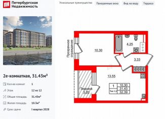 1-комнатная квартира на продажу, 31.4 м2, Санкт-Петербург, метро Улица Дыбенко