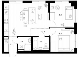 Продается 2-ком. квартира, 54.2 м2, Москва, ЗАО