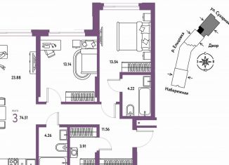 Продам 3-ком. квартиру, 74.5 м2, Новосибирск