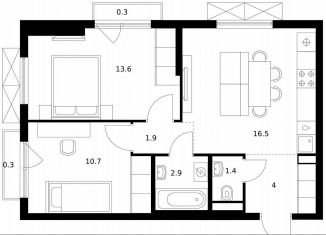 Продается двухкомнатная квартира, 51.6 м2, Московская область