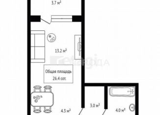 Продаю 1-комнатную квартиру, 26.4 м2, Новосибирск, Рельефная улица, 106/3